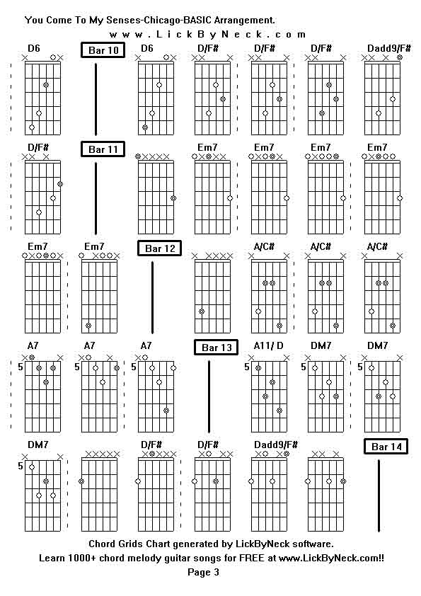 Chord Grids Chart of chord melody fingerstyle guitar song-You Come To My Senses-Chicago-BASIC Arrangement,generated by LickByNeck software.